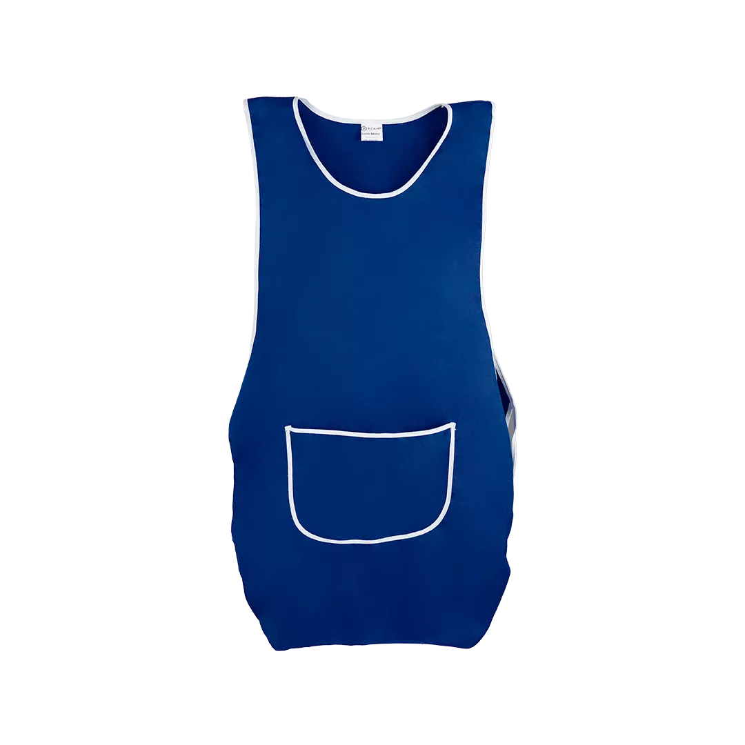 Avental ou bata azul com bolso frontal branco