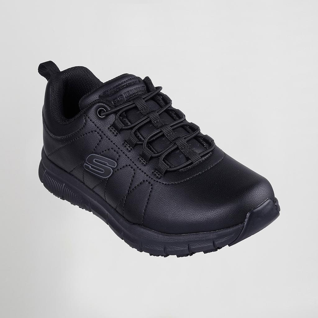 Tênis desportivo preto da Skechers com atacadores elásticos