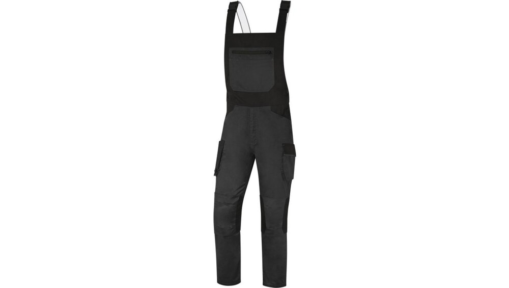 Macacão de trabalho preto com alças e bolsos