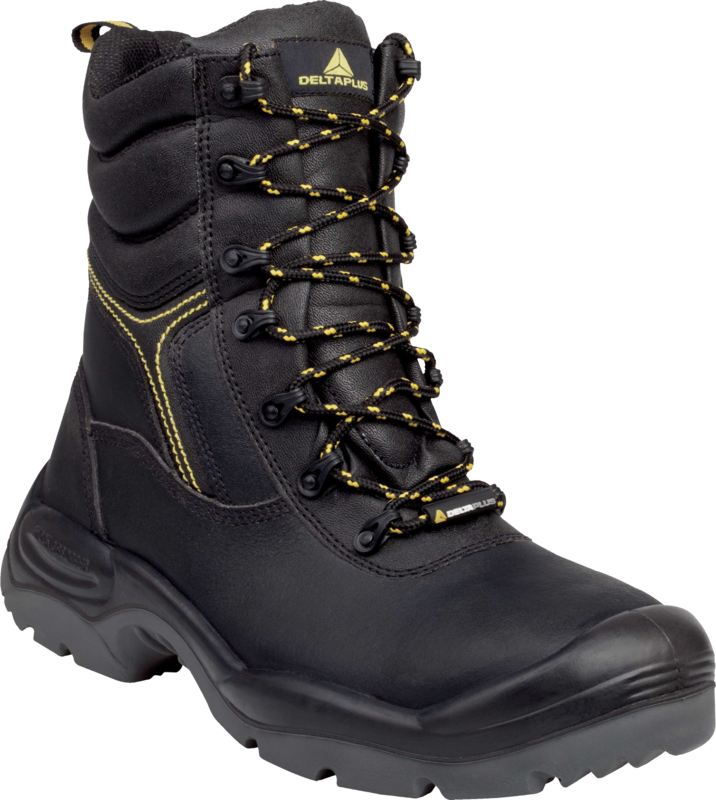 Bota preta de segurança DELTAPLUS com atacadores amarelo e preto