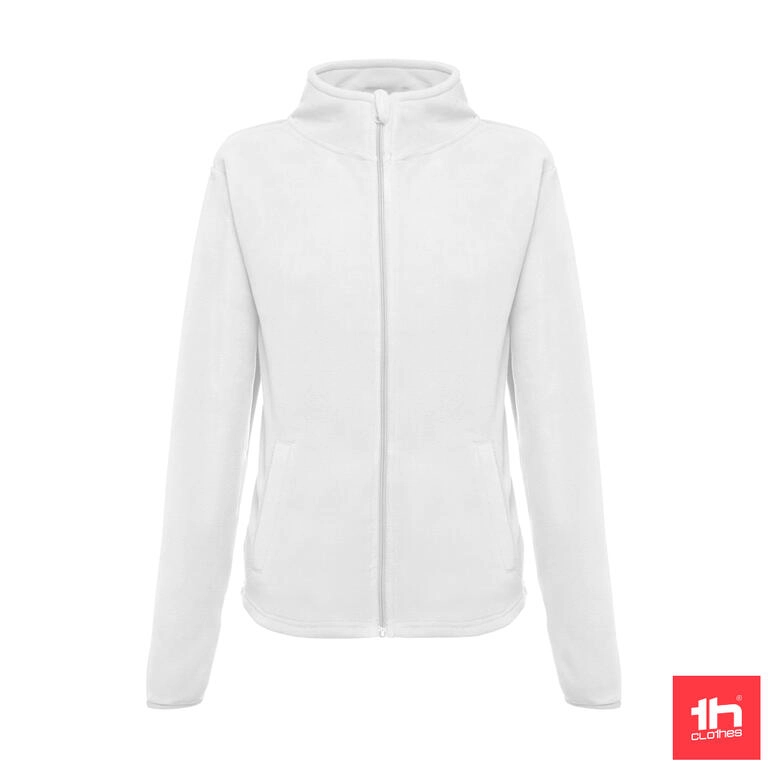 Casaco polar branco com fecho de correr e bolsos laterais