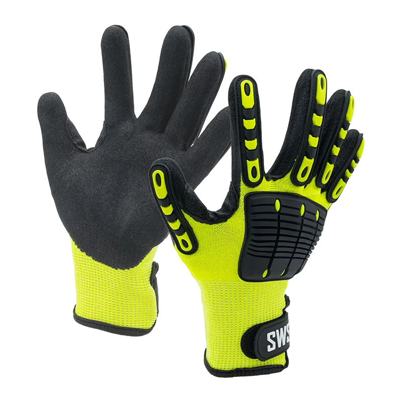 Luvas de proteção amarelas e pretas com almofadas de borracha