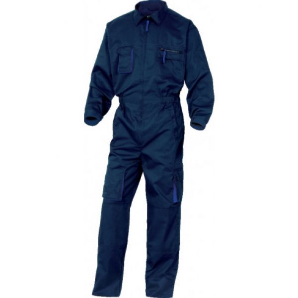 Macacão de trabalho azul escuro com bolsos e fechos