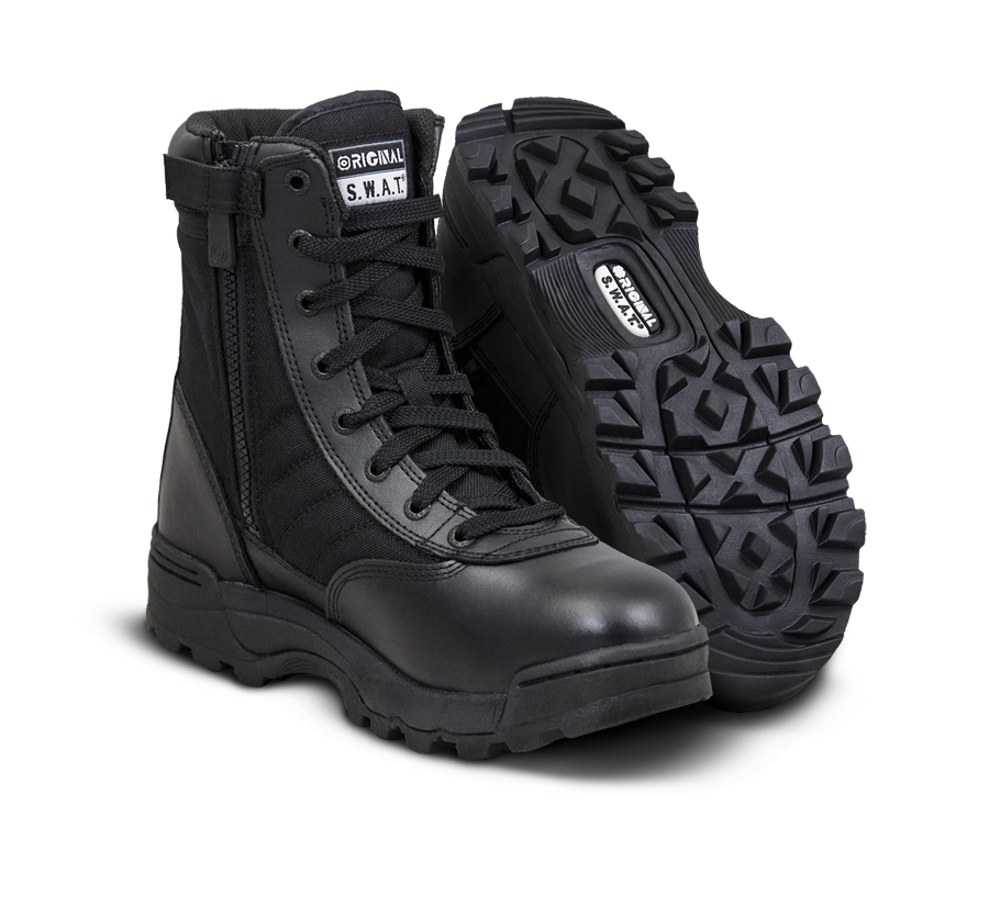 Botas táticas pretas S.W.A.T. com detalhe em zíper lateral