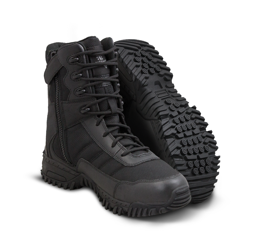 Botas de combate pretas com atacadores e fecho lateral