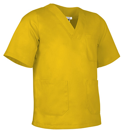 Camisola médica amarela com bolsos e decote em V