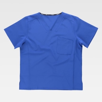 Camisola médica azul com bolso peito e decote em V