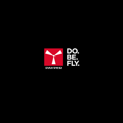 Logótipo da marca PAYPER com texto DO. BE. FLY. em fundo preto