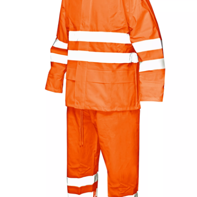 Fato de proteção impermeável laranja com riscas refletoras brancas