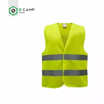 Colete de segurança amarelo com faixas refletoras cinzentas