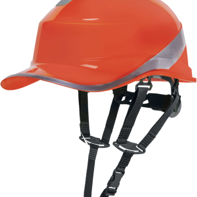 Capacete de proteção laranja com arnês preto