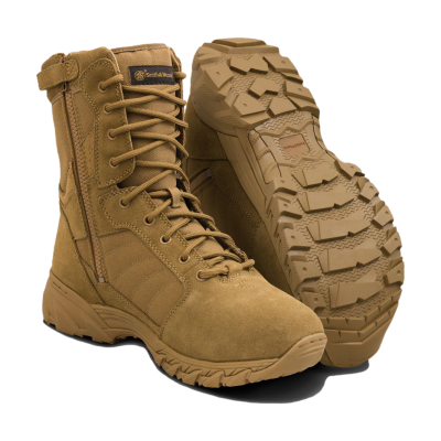 Botas táticas castanhas Smith & Wesson em fundo branco