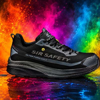 Sapatilha de segurança preta com sola ULTRA FORM SOLE e detalhes cinzentos