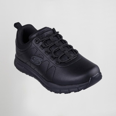 Tênis desportivo preto da Skechers com atacadores elásticos