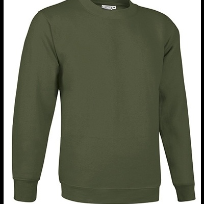 Sweatshirt verde-oliva de manga comprida com gola redonda e punhos canelados