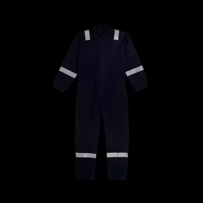 Macacão de trabalho azul escuro com faixas refletoras cinzentas