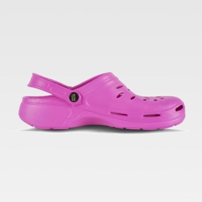 Sapatilha tipo clog rosa com tira ajustável e aberturas