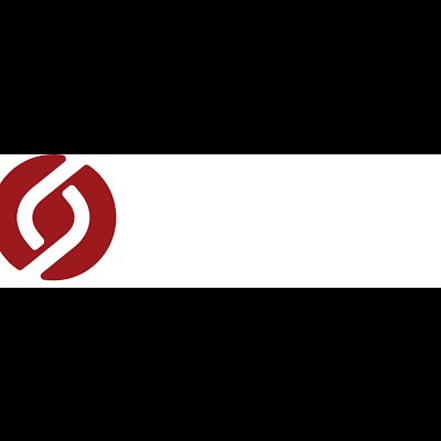 Logótipo vermelho entrelaçado em fundo branco