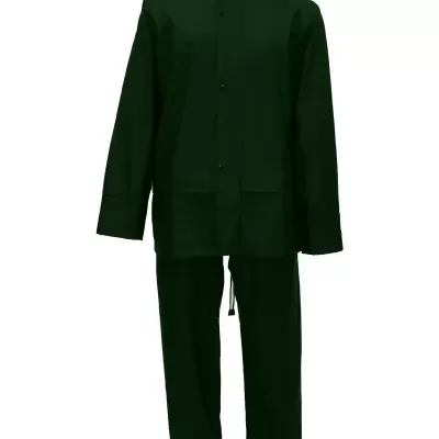 Fato de chuva preto com casaco e calças em fundo branco