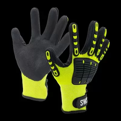 Luvas de proteção amarelas e pretas com almofadas de borracha