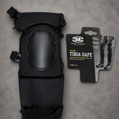 Protector para joelho e canela TIBIA SAFE preto com etiqueta SIR