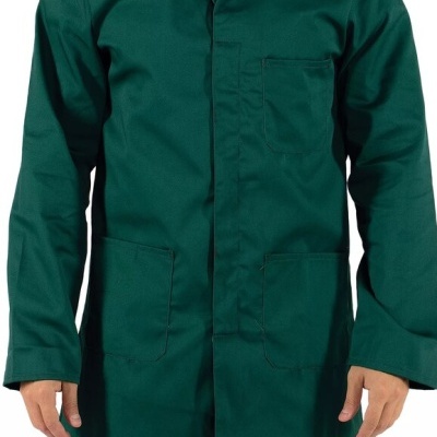 bata de trabalho verde escura com bolsos frontais