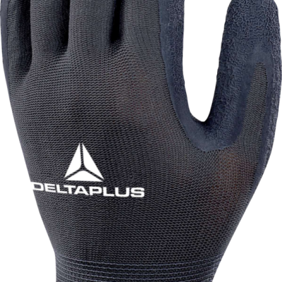 Luvas de proteção pretas com revestimento antiderrapante e marca DELTAPLUS