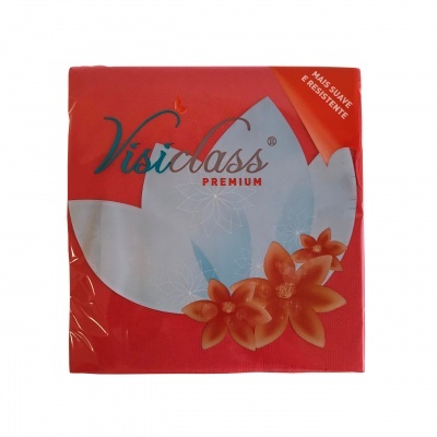 Embalagem de guardanapos de papel vermelha Visiclass Premium com flores e texto