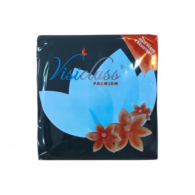 Pacote de guardanapos Visclass Premium com design floral e texto promocional