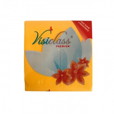 Guardanapo de papel amarelo com flores e embalagem quadrada