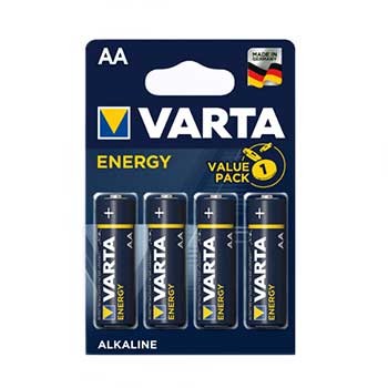 Pack de quatro pilhas AA VARTA ENERGY em embalagem azul escura