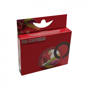 Embalagem vermelha de cartucho de tinta com flores e texto 'INK CARTRIDGE'