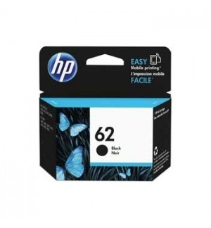 Caixa de tinta HP preta modelo 62 com design azul e preto