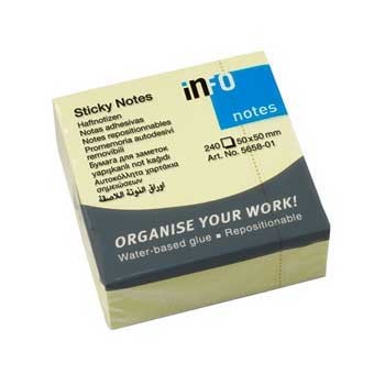 Bloco de notas autocolantes amarelo claro com rótulo informativo