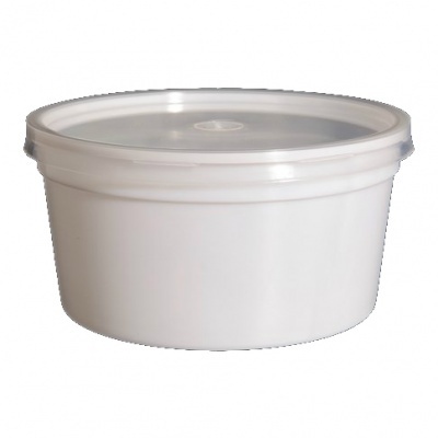 Recipiente plástico branco com tampa translúcida