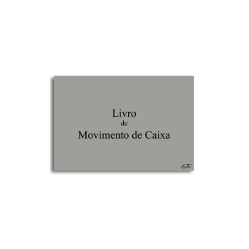 Livro cinza com texto 'Livro de Movimento de Caixa' na capa