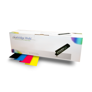Caixa branca de toner Cartridge Web com folhas coloridas