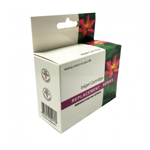 Embalagem de cartucho de tinta para impressora com texto e flores