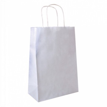 Saco de papel branco com alças torcidas