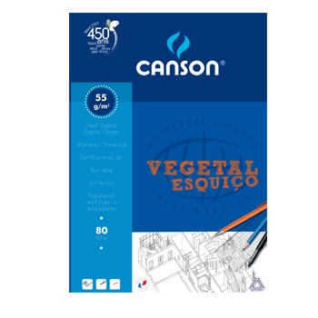 Capa de caderno Canson Vegetal Esquico azul e branca com texto e ilustração arquitectónica