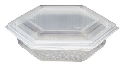 Recipiente plástico hexagonal transparente com tampa