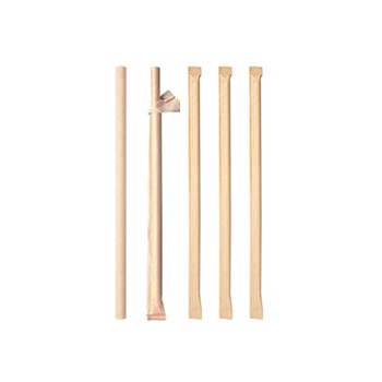 Cinco varas de madeira clara com extremidades bifurcadas e fita adesiva