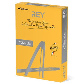 Pacote amarelo e cinza com o número 4 e texto REY Adagio