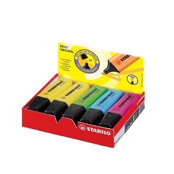Conjunto de 5 marcadores amarelo, rosa, verde, azul e laranja STABILO BOSS ORIGINAL