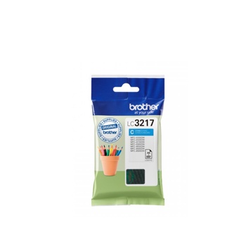 Cartucho de tinta Brother LC3217 C embalado em plástico com código visível