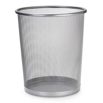 Lixeira redonda de metal prateado em malha fina