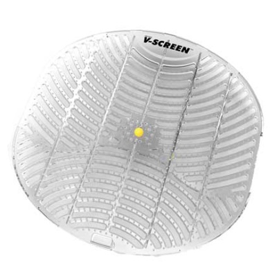 Filtro redondo branco e transparente com ranhuras e texto V-SCREEN