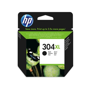 Cartucho de tinta HP 304 XL preto com embalagem preta e verde
