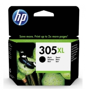 Caixa de tinta para impressora HP 305 XL preta com design verde e preto