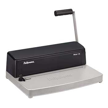 Máquina de encadernação manual Fellowes Metal 25 preta e cinzenta com alavanca
